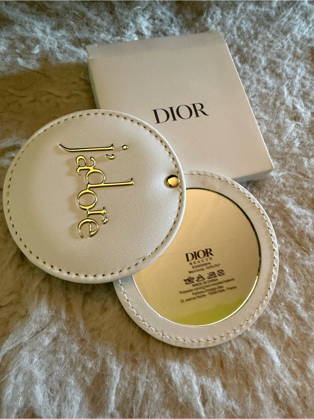 Dior round leather makeup mirror